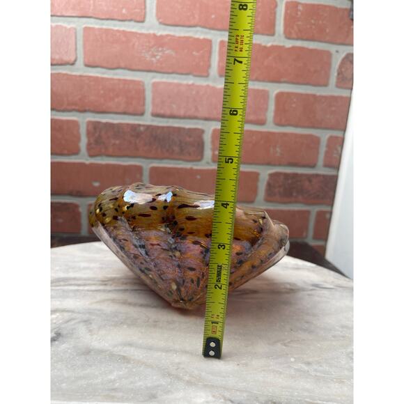 Fifth Avenue Crystal Art Glass Conch Shell Vase Amber Tortoise Iridescent - Picture 4 of 9